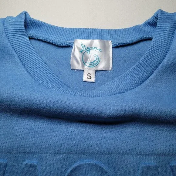 Embossed Crewneck Sweatshirt Womens Blue Salty Wave Small Beachy Streetwear NWOT - Picture 5 of 10